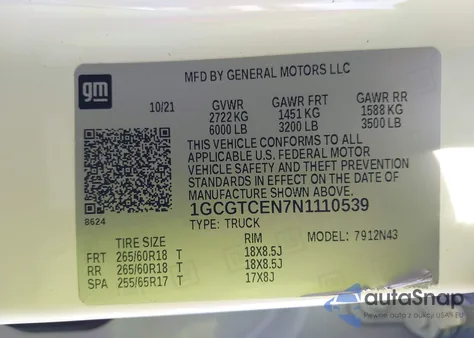 2022 Chevrolet Colorado 4Wd Short Box Lt z USA, uszkodzony, nr VIN 1GCGTCEN7N1110539